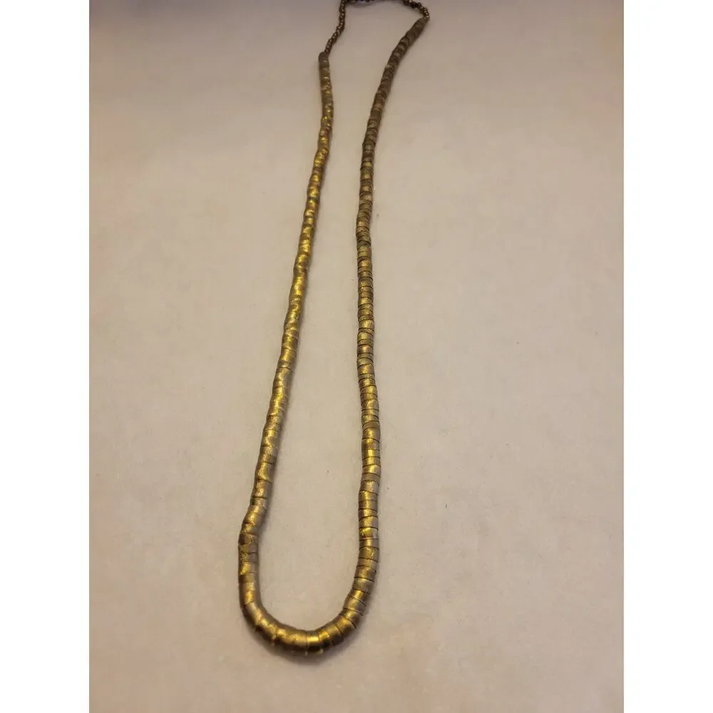 Brass Bronze Necklace Serpentine Reticulated Tube Beaded Metal Fashion‎ Jewelry